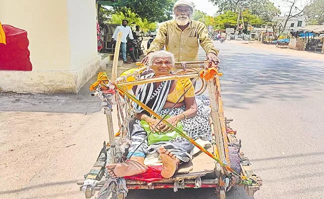 A sons journey with his mother in a wooden cart - Sakshi