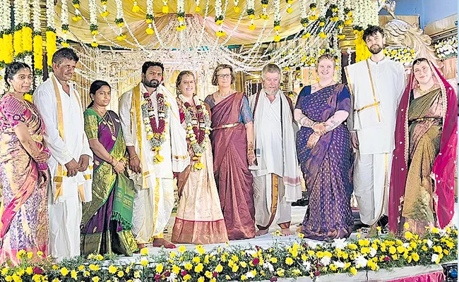 The bride and groom are united in Hindu tradition - Sakshi