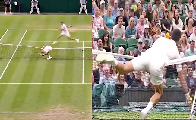 Novak Djokovic Falls Over Net-Bizarre Moment-In-Wimbledon Video Viral - Sakshi