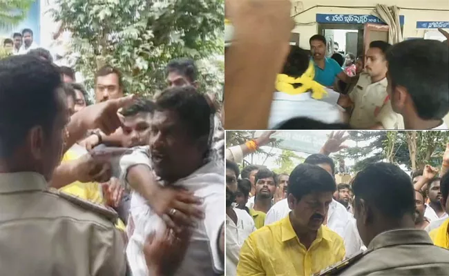Devineni Uma Heated Argument With The Police In Veeravalli - Sakshi