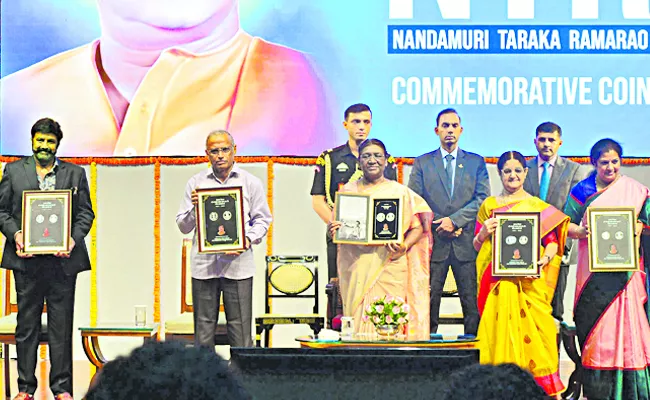Rs 100 commemorative coin with image of NTR released by President Murmu - Sakshi