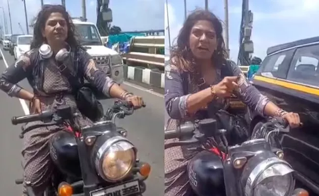 Woman Biker threatens Abuses Cops When Stopped On Bandra Sea Link - Sakshi