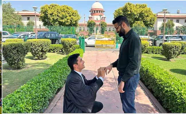 Gay Couple Exchange Rings In Front Of Supreme Court After Verdict - Sakshi