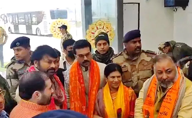 Megastar Chiranjeevi Off To Ayodhya With His Wife and Son Ram Charan - Sakshi