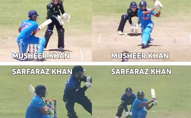 ICC Shares Brothers Musheer Sarfaraz Khan Playing Amazingly Similar Strokes - Sakshi