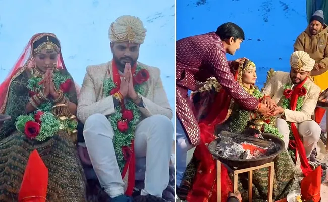 Gujarat couple gets married in snow Himachal Pradesh Spiti Valley check video - Sakshi