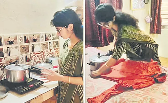 kolkata woman goes viral ironing clothes with pressure cooker - Sakshi