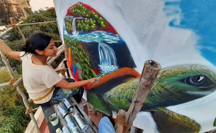 First Mural Painting By Artist Sneha Chakraborty