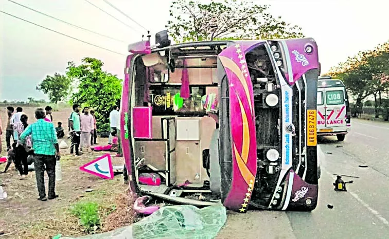 Pvt bus from Hyderabad met with accident in AP