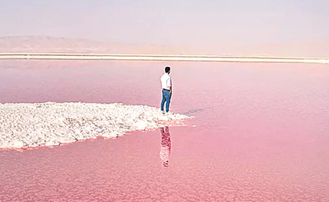A Saltwater Lake In Southern Iran's Shiraz Town Changes Its Color Seasonally