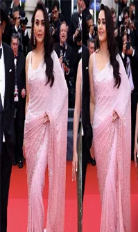  Actor Preity In Pink Graces Cannes 2024 Red Carpet In A Saree