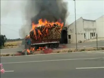 Mirchi Lorry Catches Fire Due To Short Circuit
