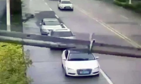 Wrong Place Wrong Time: Crane Crushes Audi