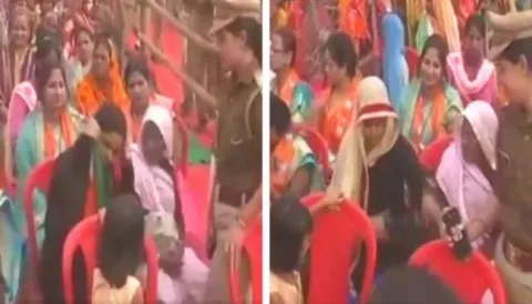 Woman asked to remove burqa at Yogi Adityanath's rally in Uttar Pradesh - Sakshi