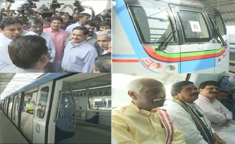 Telangana Ministers Travel from Mettuguda to Nagole in Hyderabad Metro Rail - Sakshi