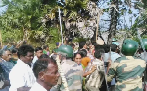 Farmers Enter SLV Life Science Lands, 144 Section Imposed - Sakshi