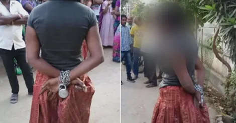 woman shackled in chains by family in Jagitial - Sakshi
