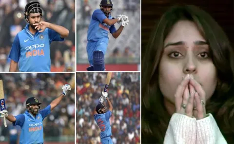 Rohit Sharma wife Ritika in tears after he hits Third double hundred - Sakshi