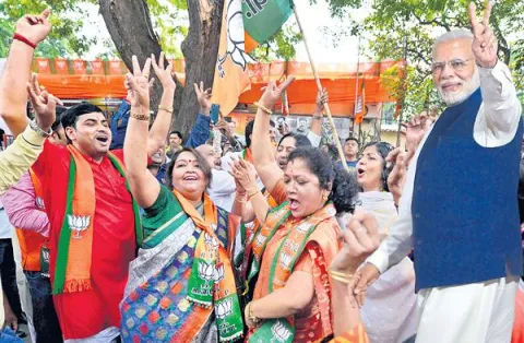Double hat-trick for BJP in Gujarat - Sakshi