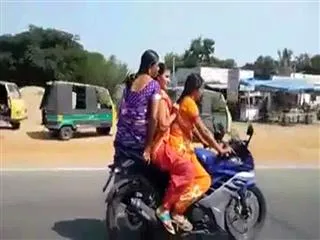Three Womens Wearing Sarees Rides Yamaha R15 - Sakshi