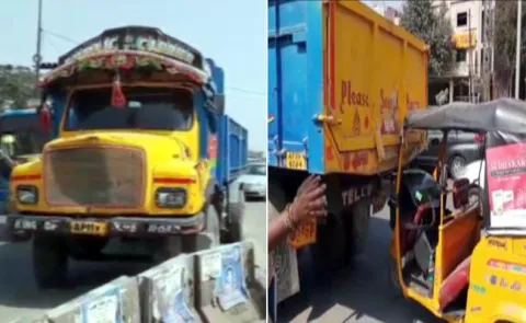 Tipper Lorry rashes in to vehicles in Vanasthalipuram - Sakshi