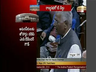 cpi mp d raja in rajya sabha on telangana bill discussion - Sakshi
