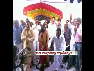 TDP leaders enjoying recording dance in new year celebrations - Sakshi