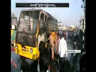School children have narrow escape as bus catches fire || Adilabad - Sakshi