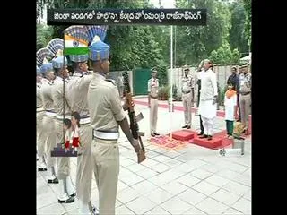 Union Home Minister Rajnath Singh hoists flag at his Home - Sakshi