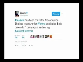 sasikala has direct route from koovathur to ParapanaAgrahara, gautami tweets - Sakshi