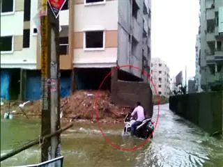 Man Sinks In Manhole Along With His Bike At Nizampet Hyderabad - Sakshi