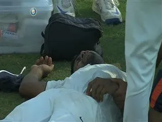 Pragyan Ojha gets hit on the head during Duleep Trophy match - Sakshi