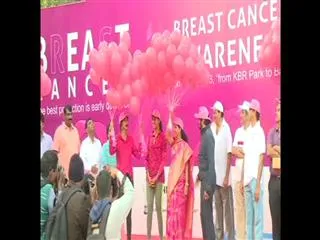 Pink ribbon walk in hyderabad for awareness on breast cancer - Sakshi