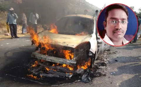 bank manger burnt alive in accident - Sakshi
