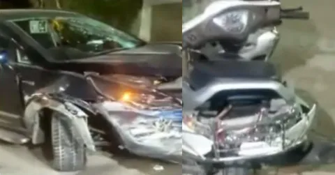 speedy car hits scooty in hyderabad - Sakshi