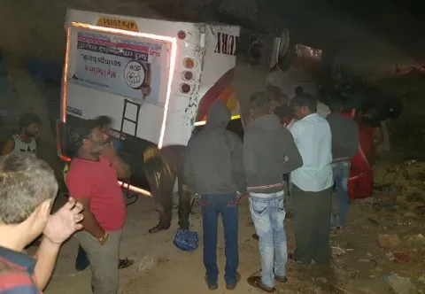 RTC Bus Rollover Near suryapeta - Sakshi