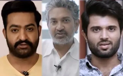 Ramamouli NTR Vijay Devarakonda public message - Sakshi