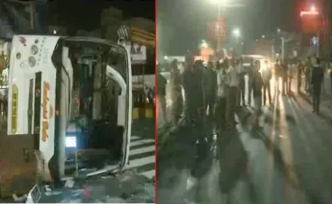 Private Travels Bus Road Accident in Vizag  - Sakshi