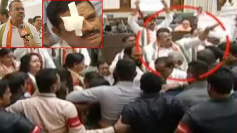 Congress Agitation In Assembly Council Chairmen Mildly Injured - Sakshi