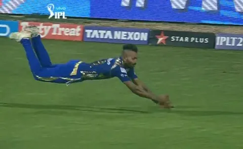 A stunning grab by Hardik pandya is The catch of the tournament  - Sakshi