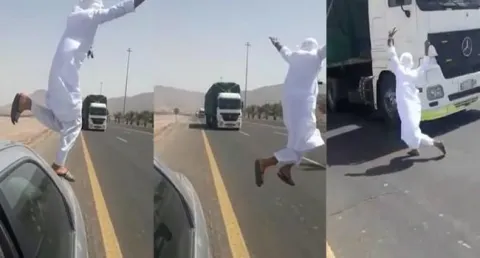 Saudi man arrested for jumping in front of truck  - Sakshi