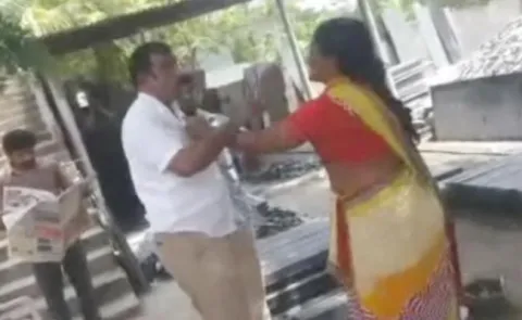 Woman slipper attack on TRS Corporators husband in Khammam - Sakshi