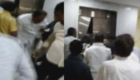 TDP Leaders got stuck in Civil Supplies office lift -Vijayawada - Sakshi