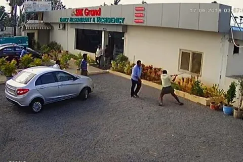 TDP Leader attacked on Hotel manager - Sakshi