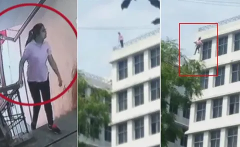 Women Jumps off Building Heights at Abids  - Sakshi