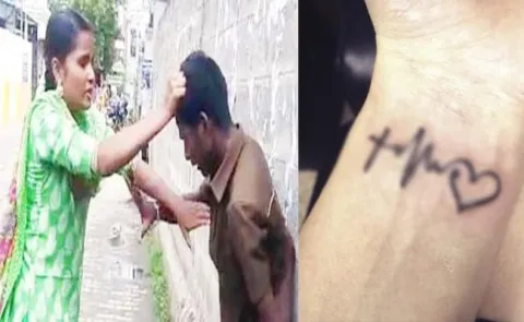 Husband pleads for mercy as newly-wed wife thrashes him in public - Sakshi