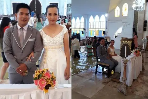 Philippine Bride Wins Hearts By Walking Down Flooded Church Aisle - Sakshi