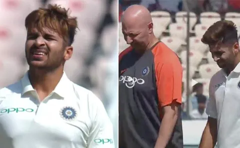 India suffer early blow as debutant Shardul hobbles out after sustaining groin strain - Sakshi