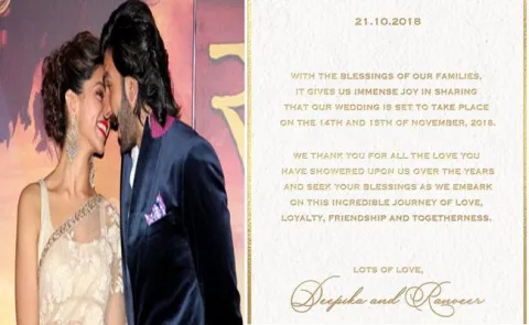 Deepika Padukone Shares Her Wedding Card - Sakshi