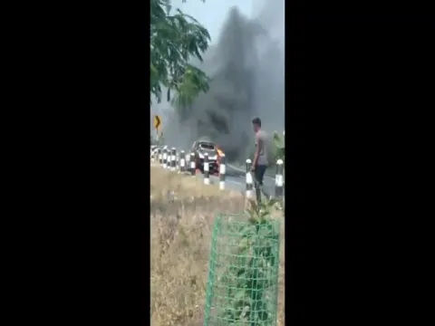 Car Catches Fire Near Neradigonda Toll Gate